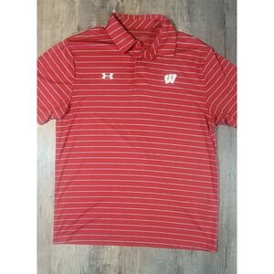 Wisconsin Badgers Under Armour Heat Gear Mens Large L Striped Polo Golf Shirt